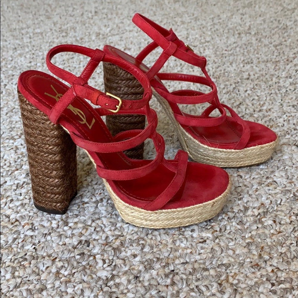 Ysl yves saint laurent gipsy espadrille heels red